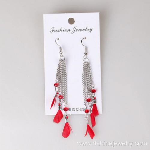 Tiny Feather Alloy Chain Tassel Feather Earrings For Lady